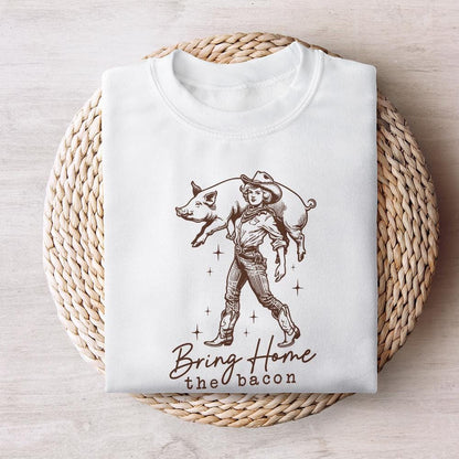Bring Home the Bacon Retro Cowgirl png Alt 2, Rodeo Cowboy PNG - 300 DPI