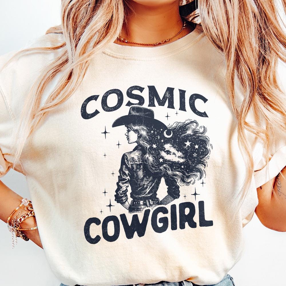Retro Cosmic Cowgirl PNG, Starry Night Space Cowgirl - 300 DPI Design for