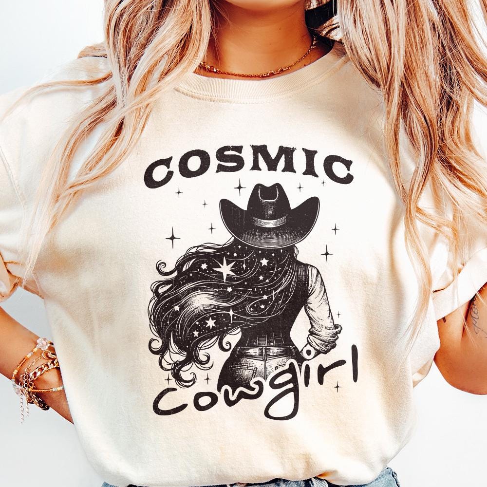Retro Cosmic Cowgirl PNG Alt 2, Starry Night Space Cowgirl - 300 DPI
