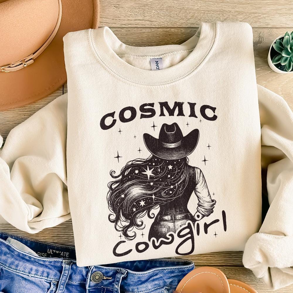 Retro Cosmic Cowgirl PNG Alt 2, Starry Night Space Cowgirl - 300 DPI