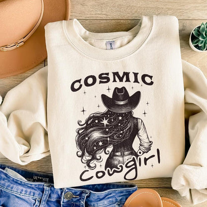 Retro Cosmic Cowgirl PNG Alt 2, Starry Night Space Cowgirl - 300 DPI
