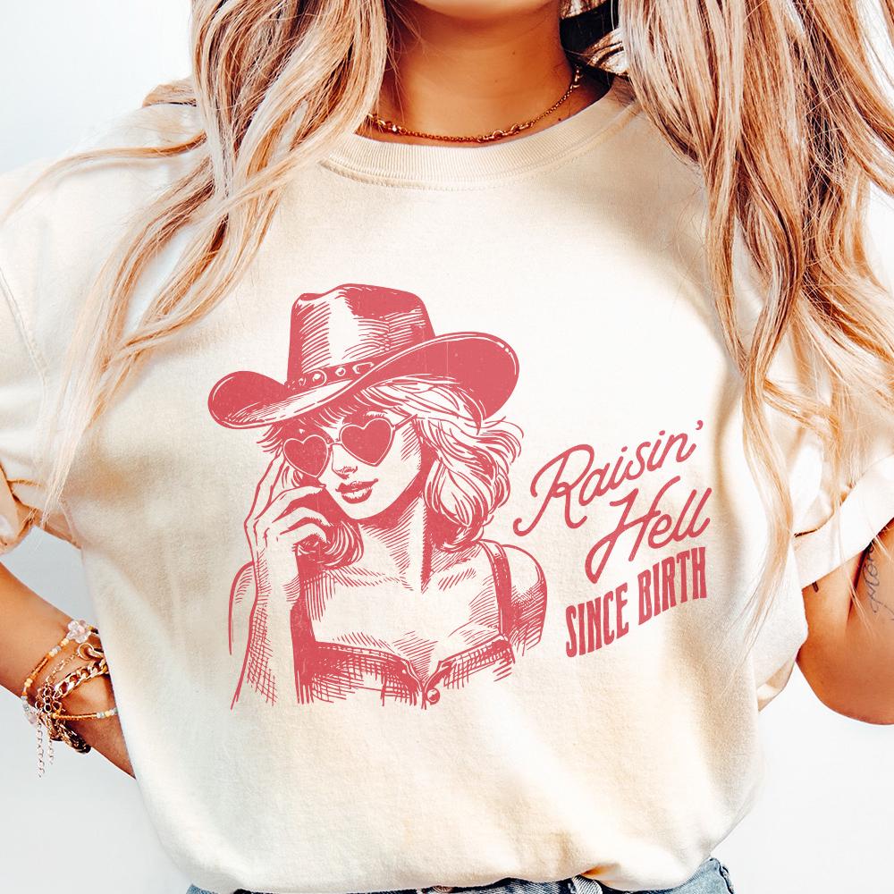 Raising Hell Since Birth PNG, Retro Cowgirl PNG - 300 DPI Design for