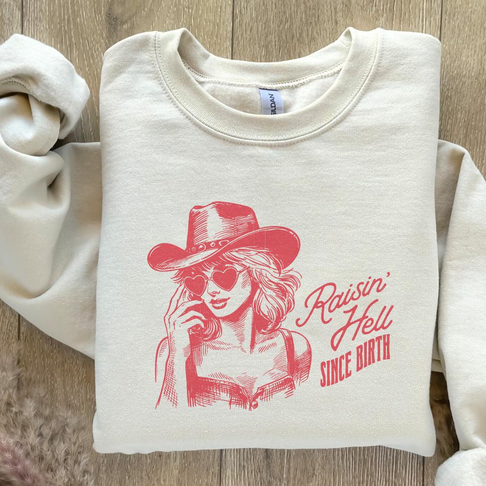 Raising Hell Since Birth PNG, Retro Cowgirl PNG - 300 DPI Design for