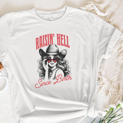 Raising Hell Since Birth PNG Alt 2, Retro Cowgirl PNG - 300 DPI Design