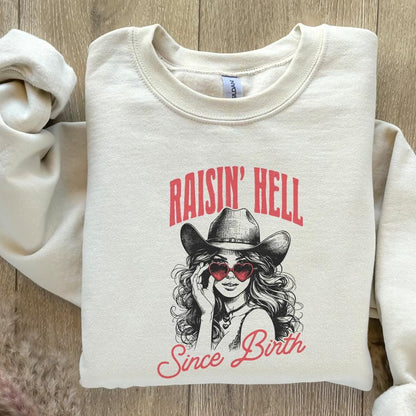 Raising Hell Since Birth PNG Alt 2, Retro Cowgirl PNG - 300 DPI Design