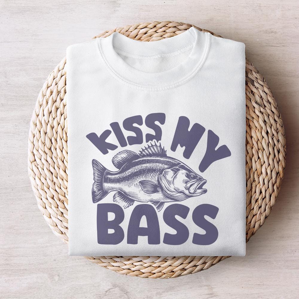 Kiss My Bass PNG Sublimation Design Alt 2, Fishing Life - 300 DPI Design