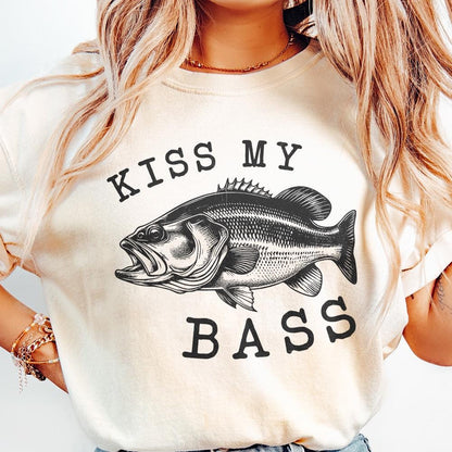 Kiss My Bass PNG Sublimation Design, Fishing Life - 300 DPI Design for