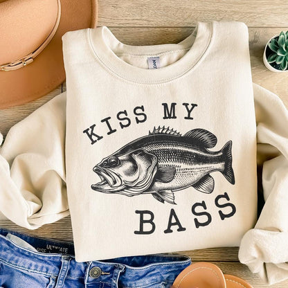 Kiss My Bass PNG Sublimation Design, Fishing Life - 300 DPI Design for