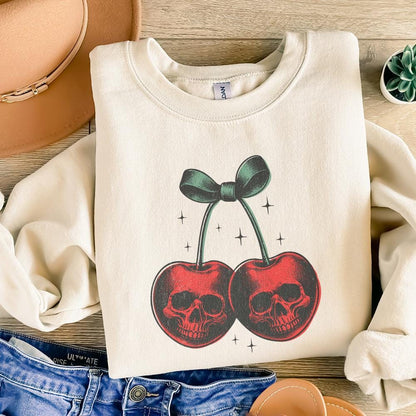 Skull Cherries PNG, Trendy Retro Halloween - 300 DPI Design for T-Shirt
