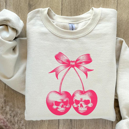 Skull Cherries PNG Alt 2, Trendy Retro Halloween - 300 DPI Design for