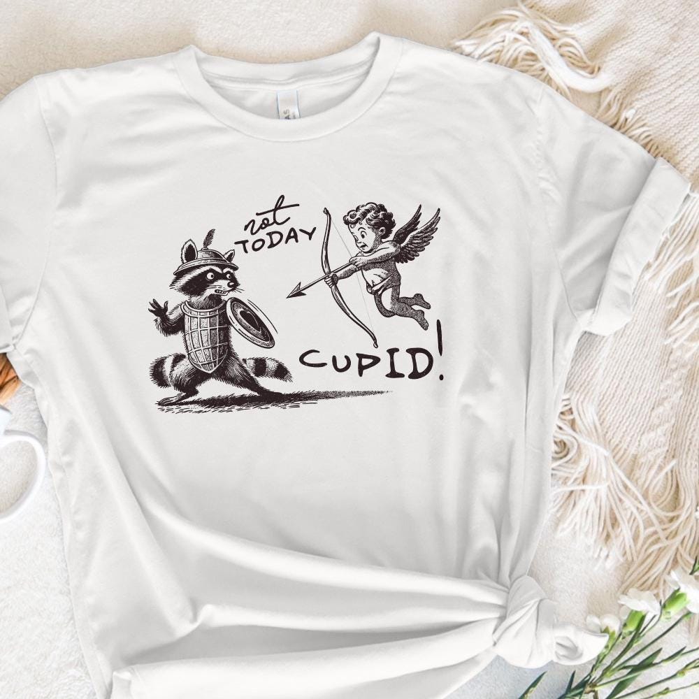 Not Today Cupid Png, Funny Feral Raccoon Valentines Day PNG - 300 DPI