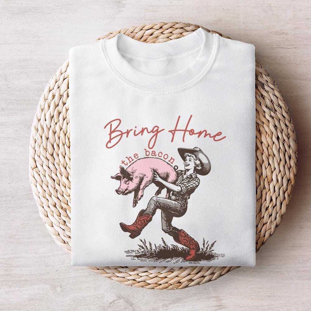 Bring Home the Bacon Retro Cowgirl png, Rodeo Cowboy PNG - 300 DPI Design