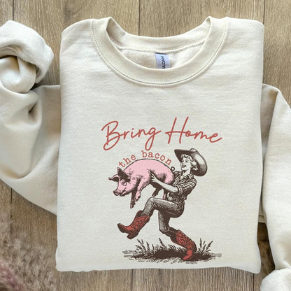 Bring Home the Bacon Retro Cowgirl png, Rodeo Cowboy PNG - 300 DPI Design