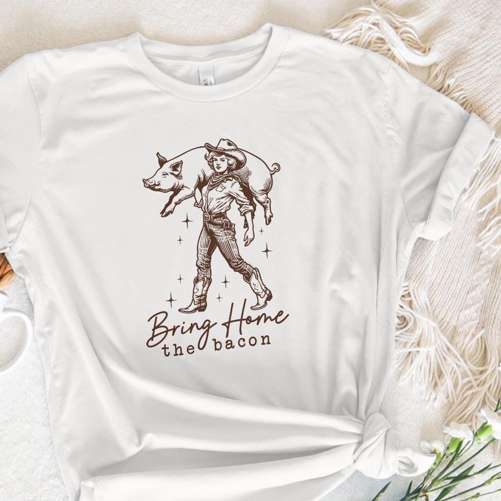 Bring Home the Bacon Retro Cowgirl png Alt 2, Rodeo Cowboy PNG - 300 DPI