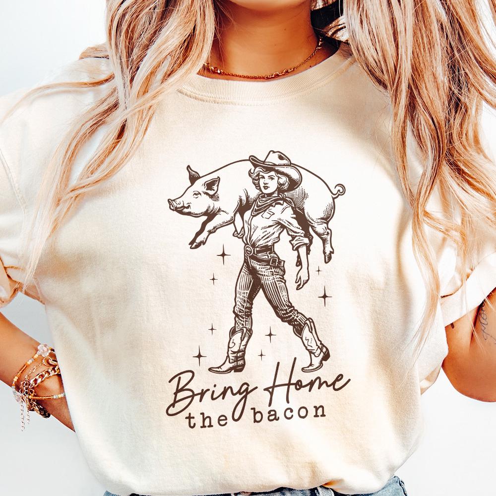 Bring Home the Bacon Retro Cowgirl png Alt 2, Rodeo Cowboy PNG - 300 DPI