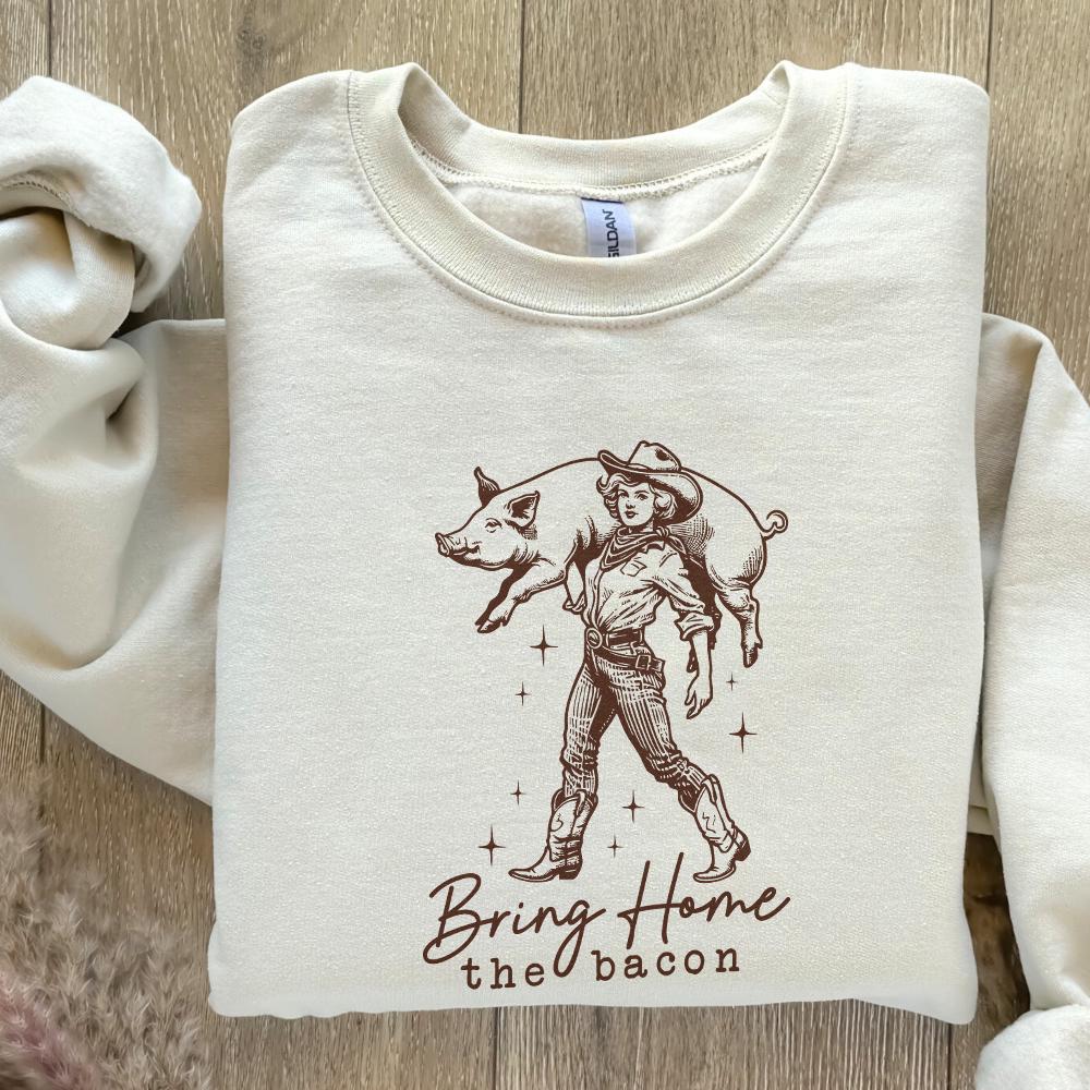 Bring Home the Bacon Retro Cowgirl png Alt 2, Rodeo Cowboy PNG - 300 DPI