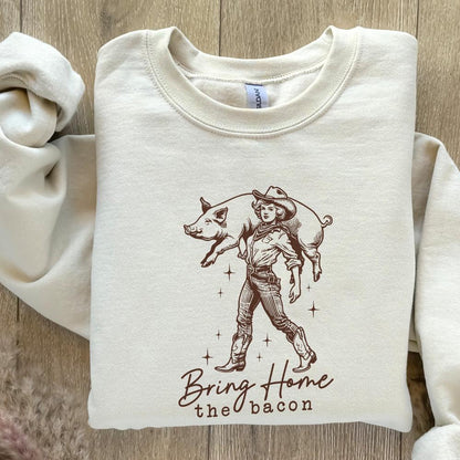 Bring Home the Bacon Retro Cowgirl png Alt 2, Rodeo Cowboy PNG - 300 DPI