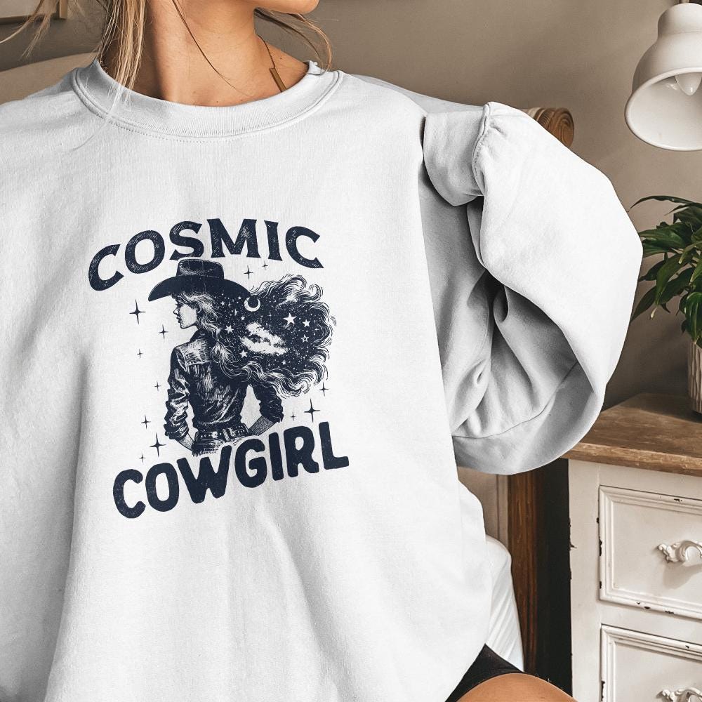 Retro Cosmic Cowgirl PNG, Starry Night Space Cowgirl - 300 DPI Design for