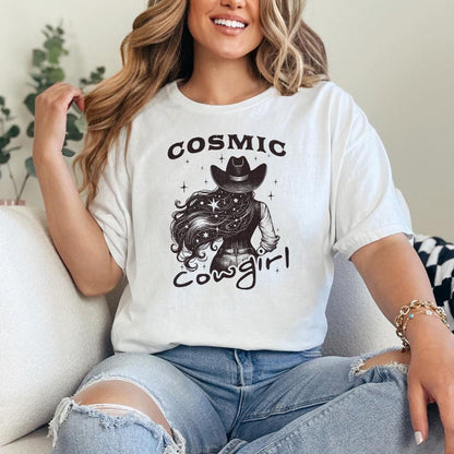 Retro Cosmic Cowgirl PNG Alt 2, Starry Night Space Cowgirl - 300 DPI