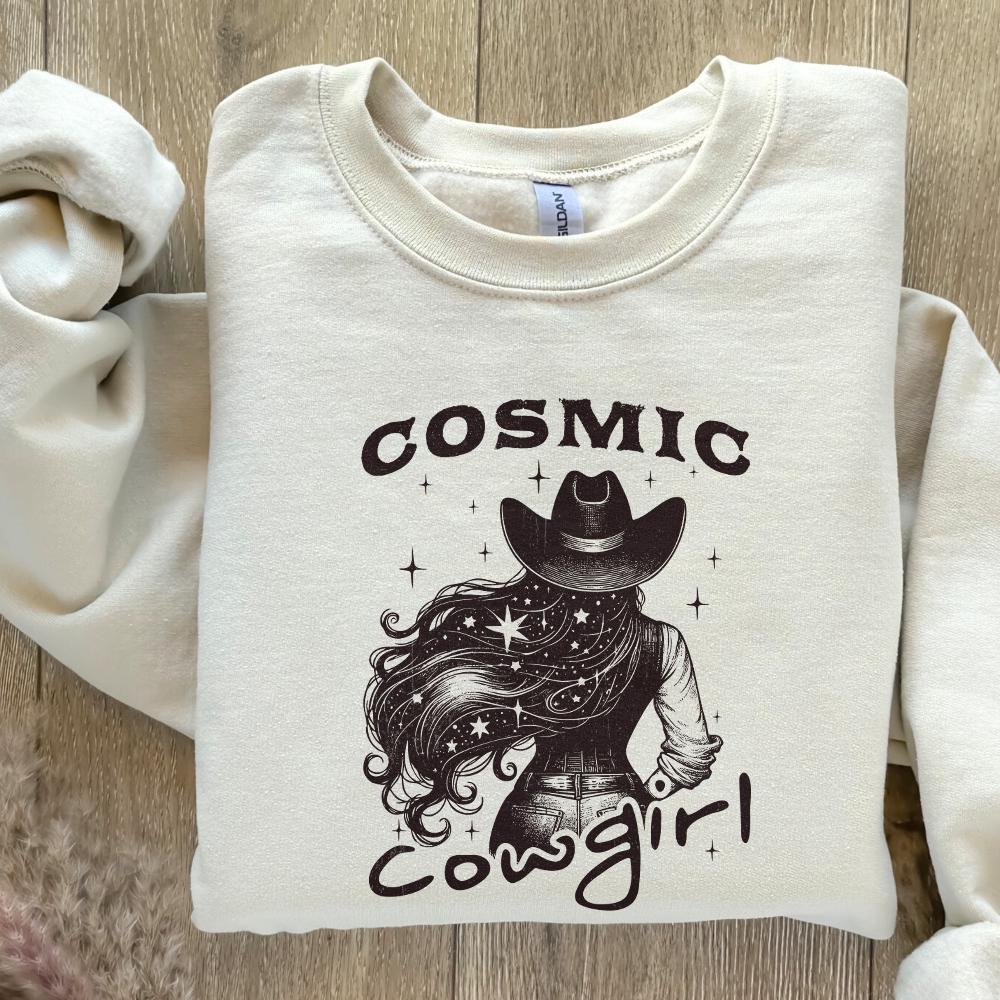 Retro Cosmic Cowgirl PNG Alt 2, Starry Night Space Cowgirl - 300 DPI