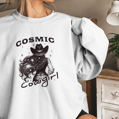 Retro Cosmic Cowgirl PNG Alt 2, Starry Night Space Cowgirl - 300 DPI