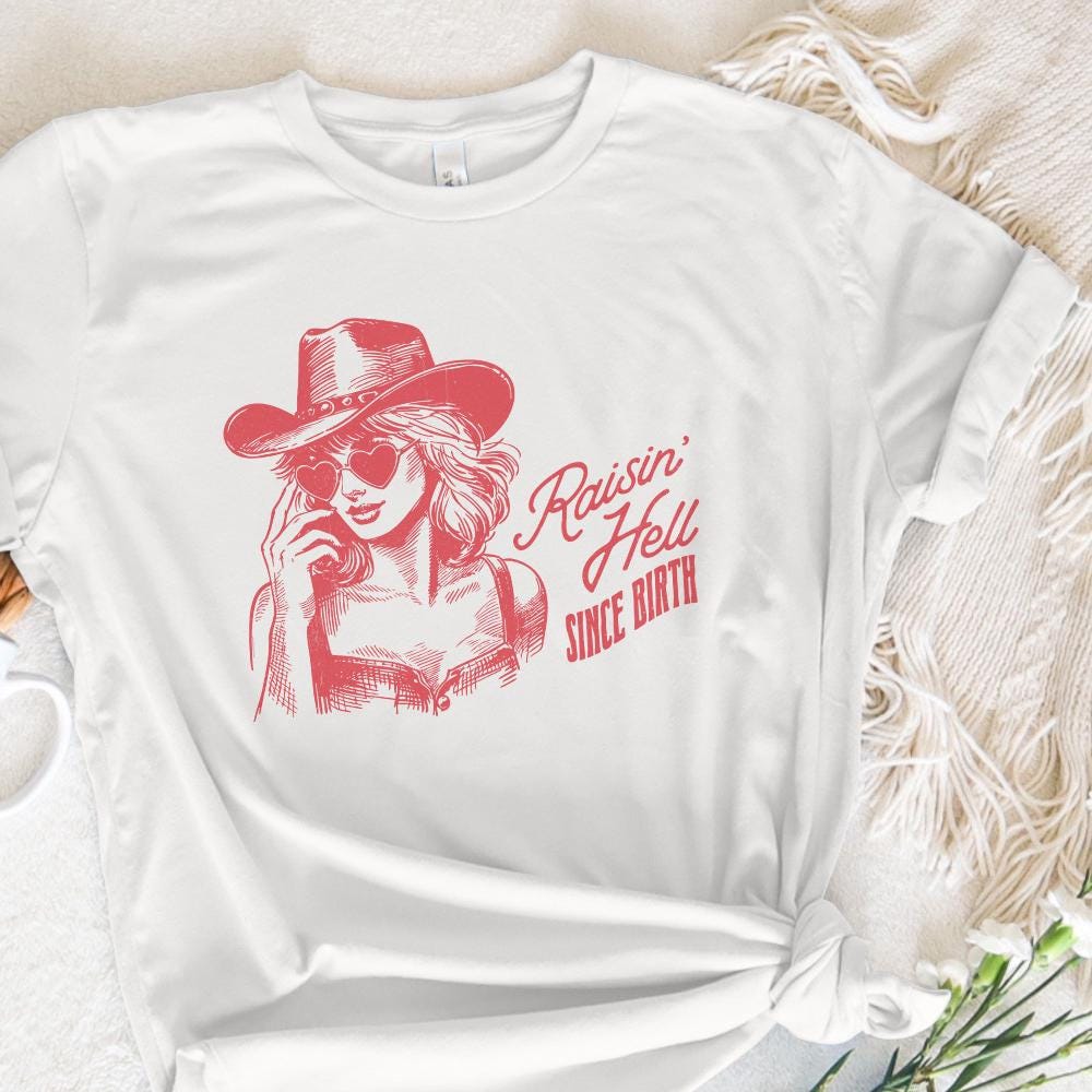 Raising Hell Since Birth PNG, Retro Cowgirl PNG - 300 DPI Design for
