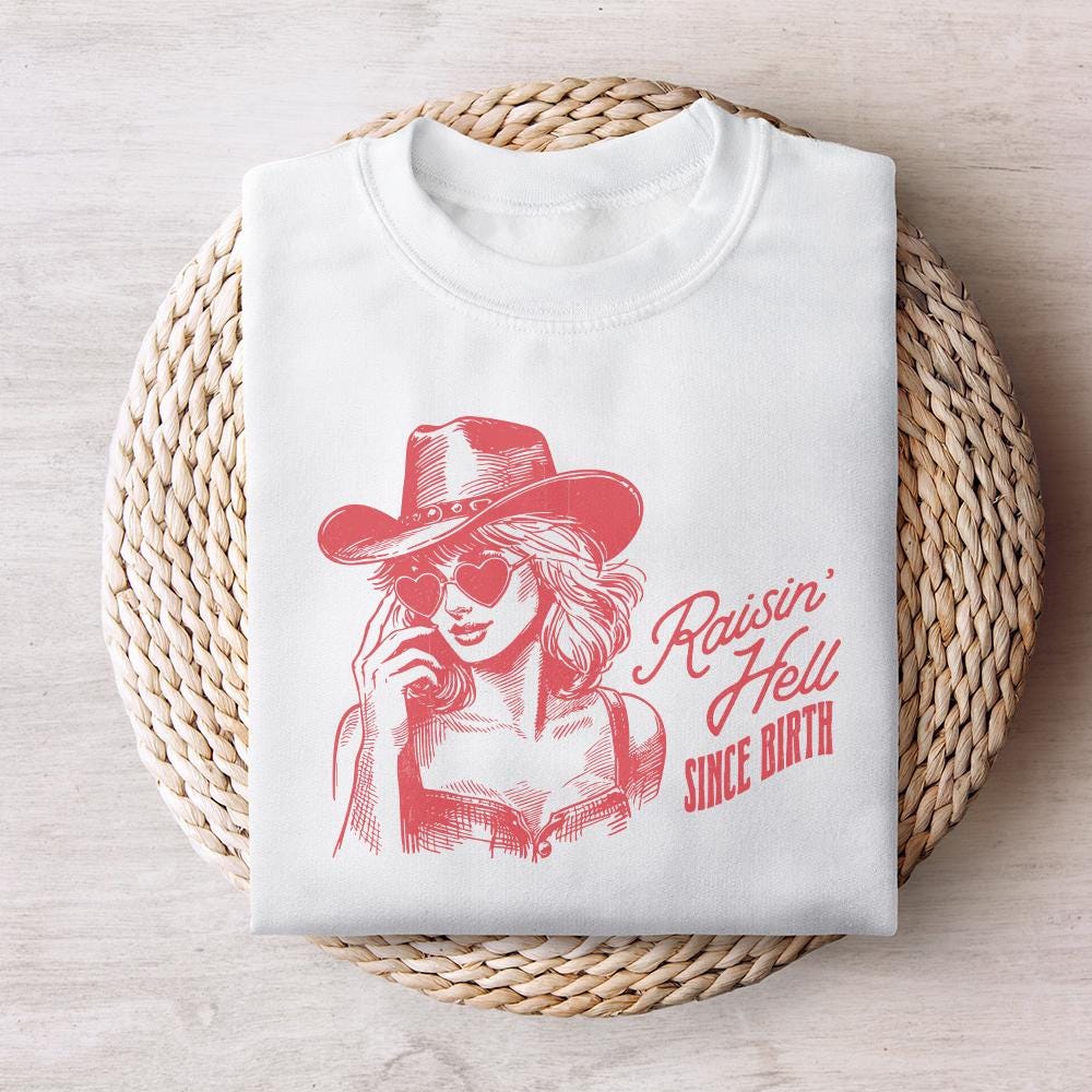 Raising Hell Since Birth PNG, Retro Cowgirl PNG - 300 DPI Design for