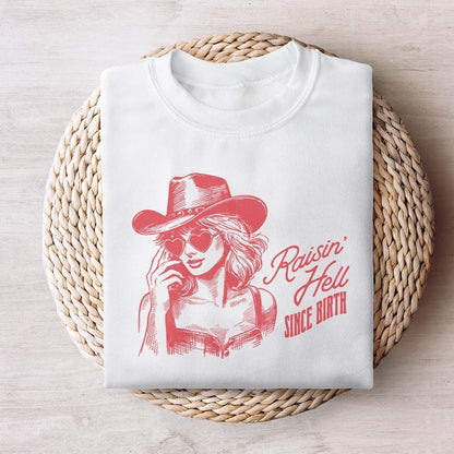 Raising Hell Since Birth PNG, Retro Cowgirl PNG - 300 DPI Design for