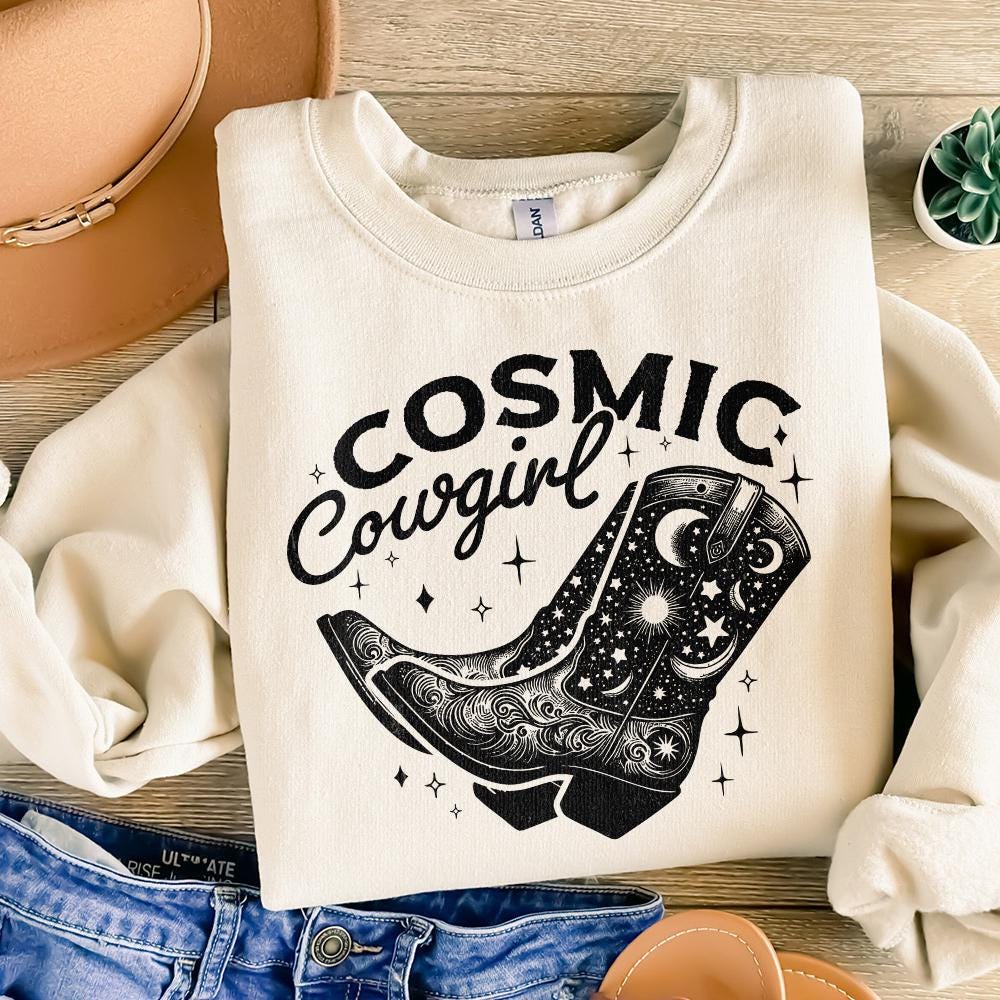 Retro Cosmic Cowgirl PNG, Western Starry Night png - 300 DPI Design for