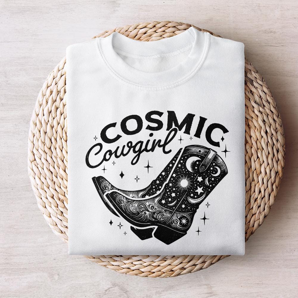 Retro Cosmic Cowgirl PNG, Western Starry Night png - 300 DPI Design for