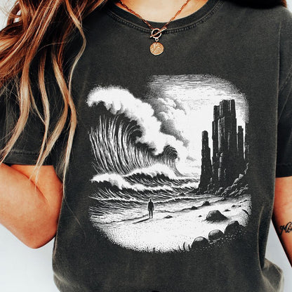 Dark Ocean Waves PNG, Dramatic Black and White Seascape - 300 DPI Design