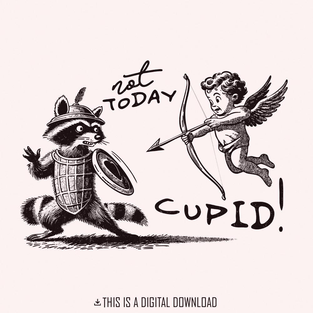 Not Today Cupid Png, Funny Feral Raccoon Valentines Day PNG - 300 DPI