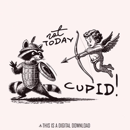 Not Today Cupid Png, Funny Feral Raccoon Valentines Day PNG - 300 DPI