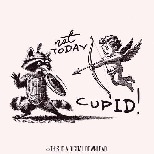 Not Today Cupid Png, Funny Feral Raccoon Valentines Day PNG - 300 DPI
