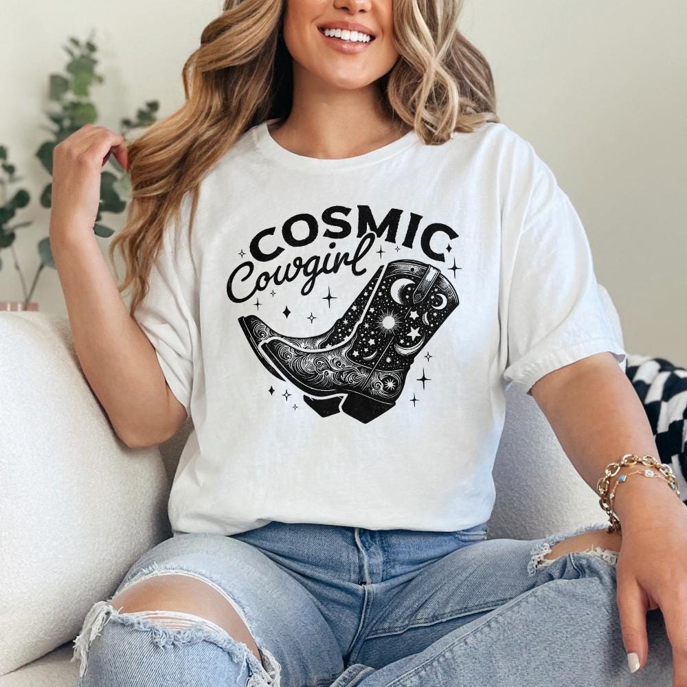 Retro Cosmic Cowgirl PNG, Western Starry Night png - 300 DPI Design for