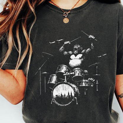 Gorilla Playing Drums, Funny Drum PNG - 300 DPI Design for T-Shirt