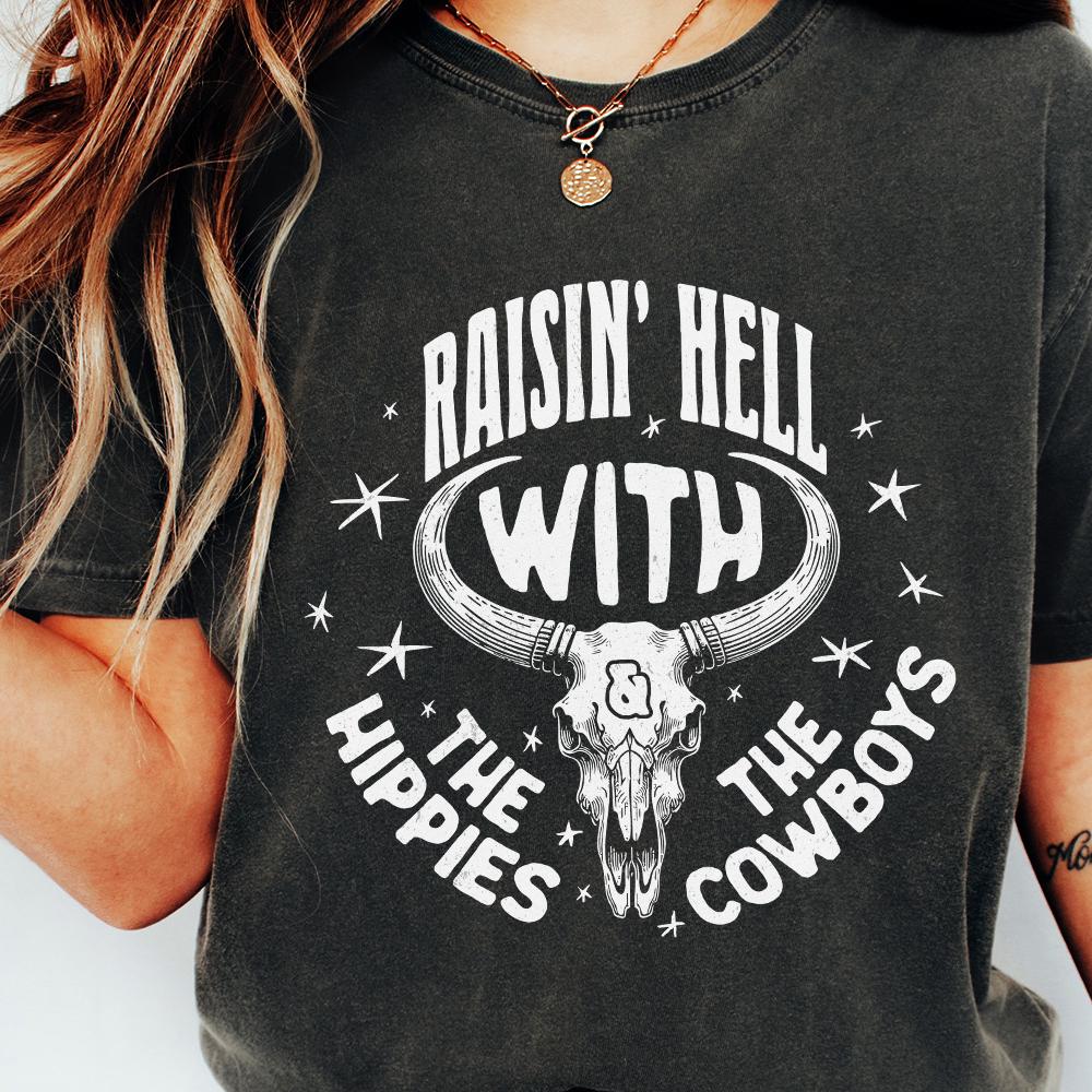 Raisin Hell With The Hippies And The Cowboys PNG, Western Sublimation