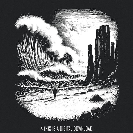 Dark Ocean Waves PNG, Dramatic Black and White Seascape - 300 DPI Design