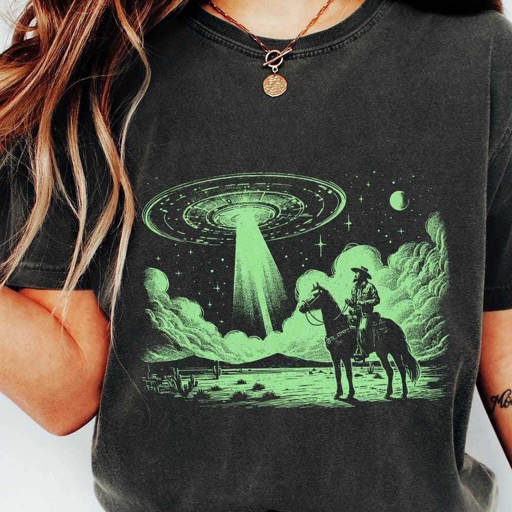 Cowboy UFO PNG, Retro Alien Spaceship - 300 DPI Design for T-Shirt