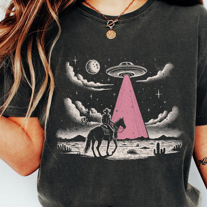 Alien Encounter Wild West PNG, UFO Desert Night Scene - 300 DPI Design