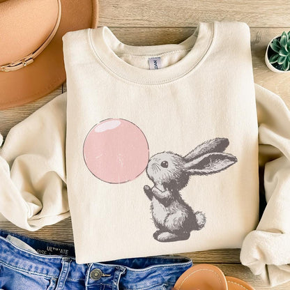 Retro Easter Bunny Blowing Bubble PNG, Funny Easter - 300 DPI Design for