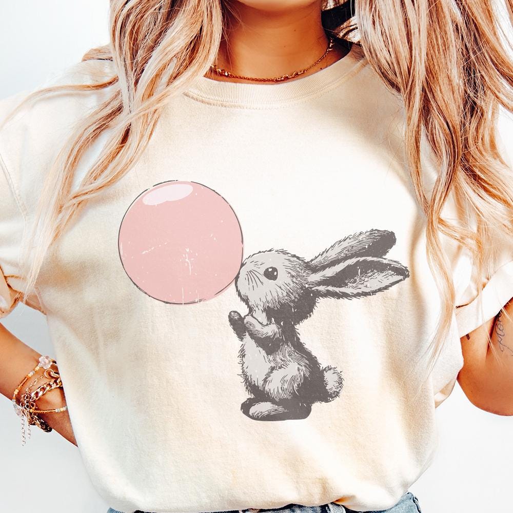 Retro Easter Bunny Blowing Bubble PNG, Funny Easter - 300 DPI Design for