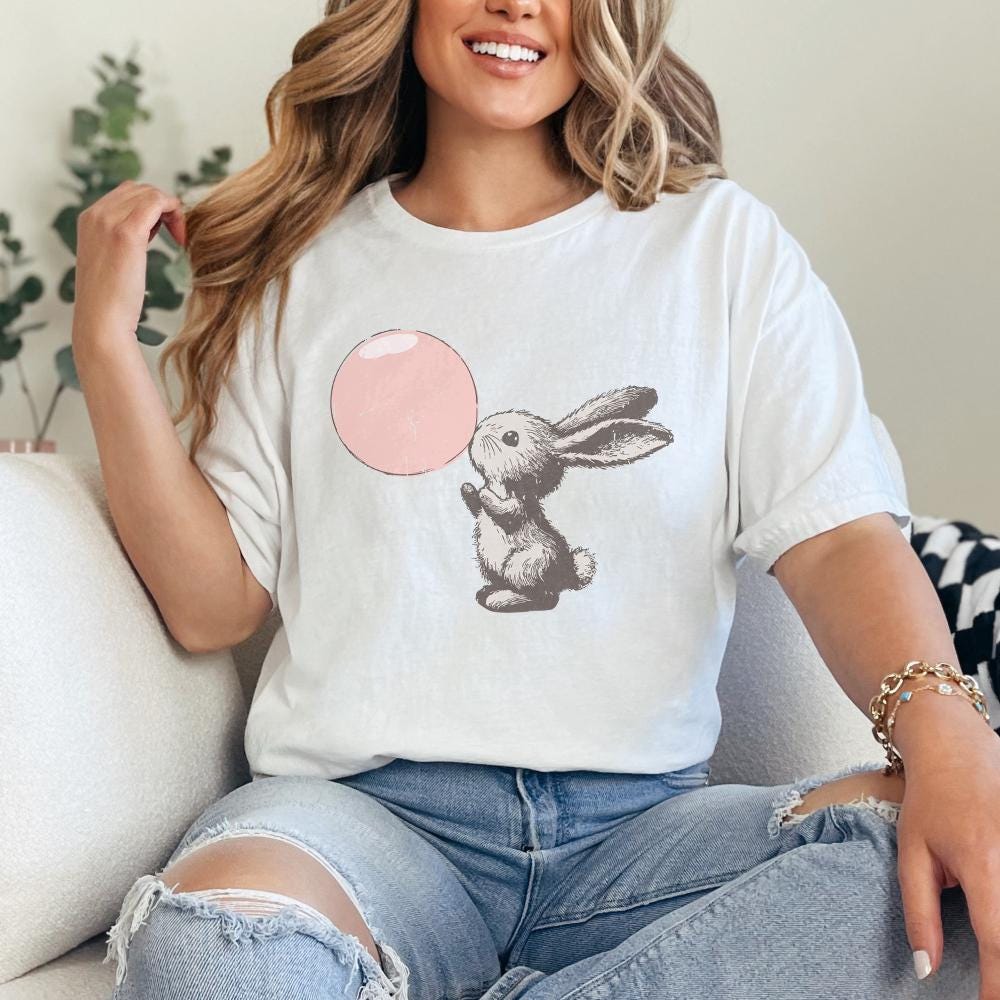 Retro Easter Bunny Blowing Bubble PNG, Funny Easter - 300 DPI Design for