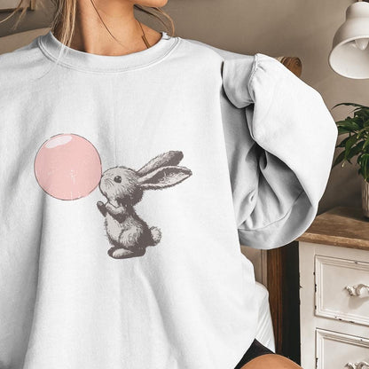 Retro Easter Bunny Blowing Bubble PNG, Funny Easter - 300 DPI Design for