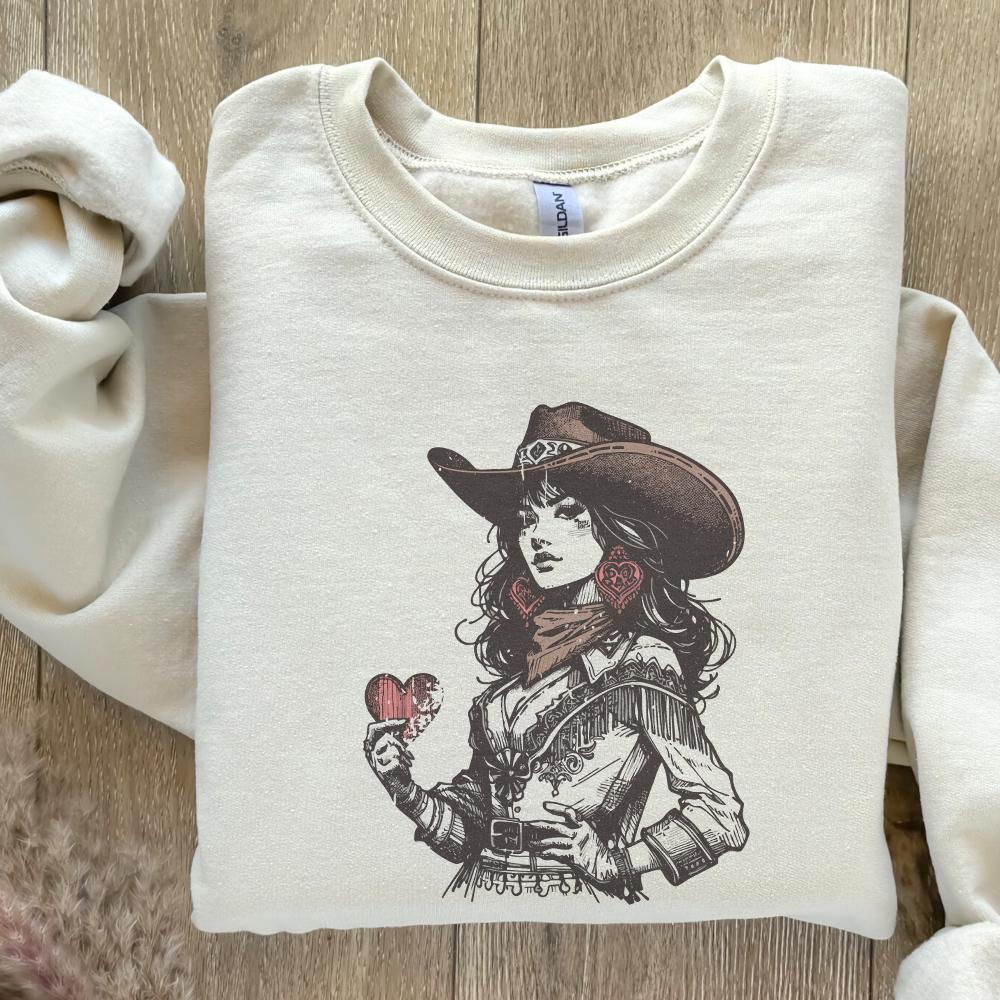 Cowgirl Hearts Queen Png, Poker Card Cowgirl Western Clipart - 300 DPI