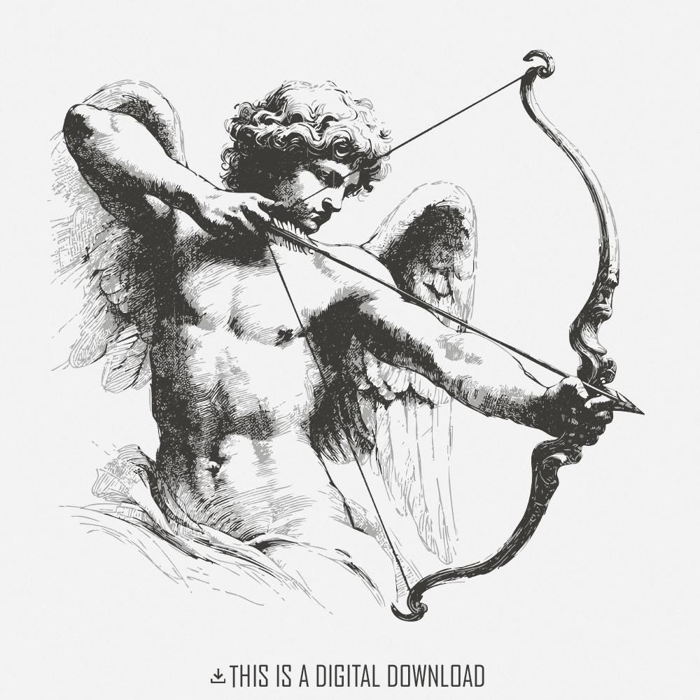 Classic Cupid Archer PNG, Timeless Angel Bow and Arrow - 300 DPI Design