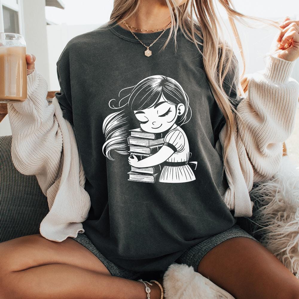 Book Hugger PNG, Cozy Reader Illustration - 300 DPI Design for T-Shirt