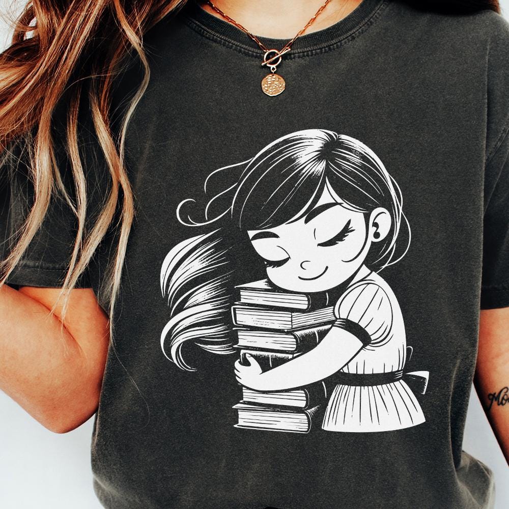 Book Hugger PNG, Cozy Reader Illustration - 300 DPI Design for T-Shirt