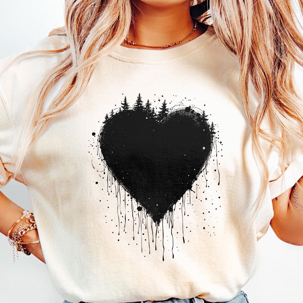 Dripping Heart PNG, Forest Silhouette Design - 300 DPI Design for T-Shirt