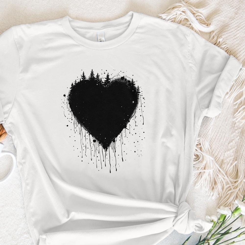 Dripping Heart PNG, Forest Silhouette Design - 300 DPI Design for T-Shirt